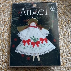 Angel Counted Cross Stitch Angel - White and Red -  1980’s cross stitch kit